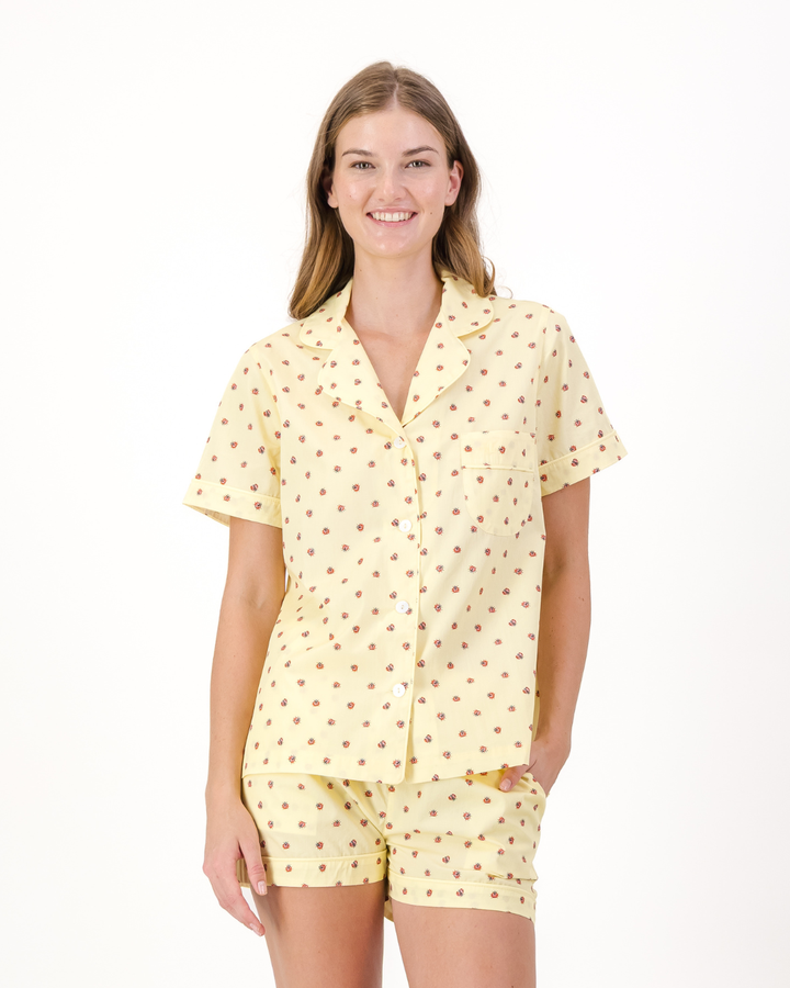 Womens Short Pyjamas - Red Lady Bugs on Yellow
