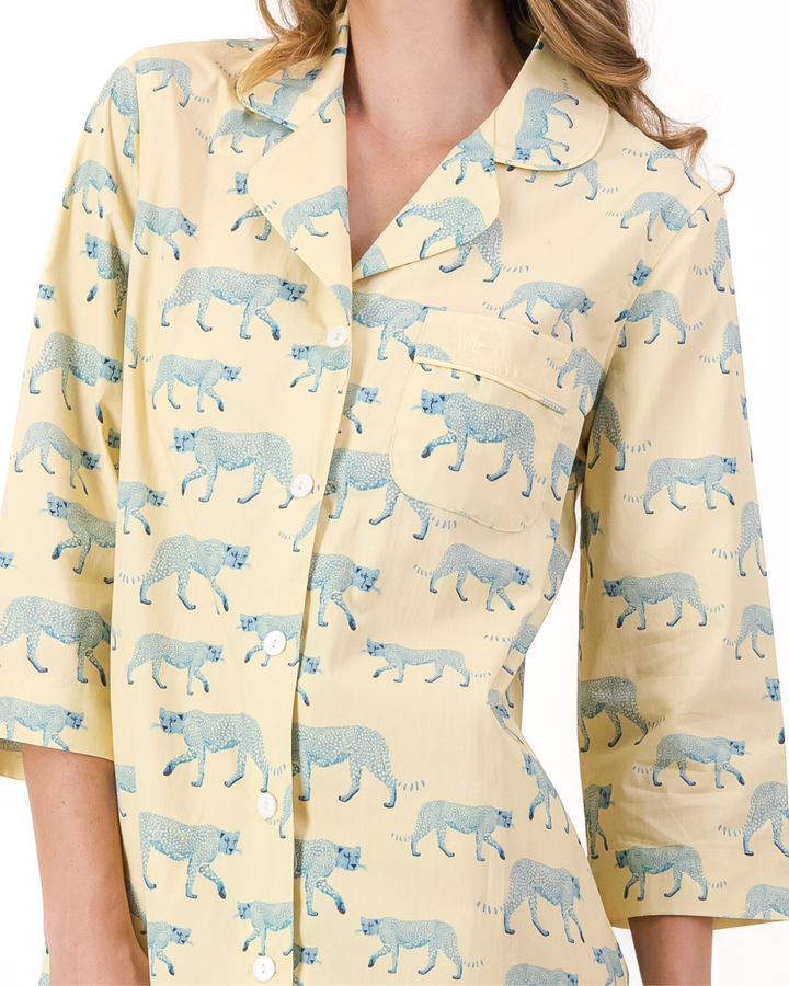 Womens Sleepshirt - Blue Cheetahs on Yellow