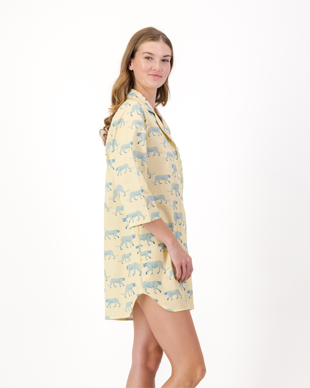 Womens Sleepshirt - Blue Cheetahs on Yellow