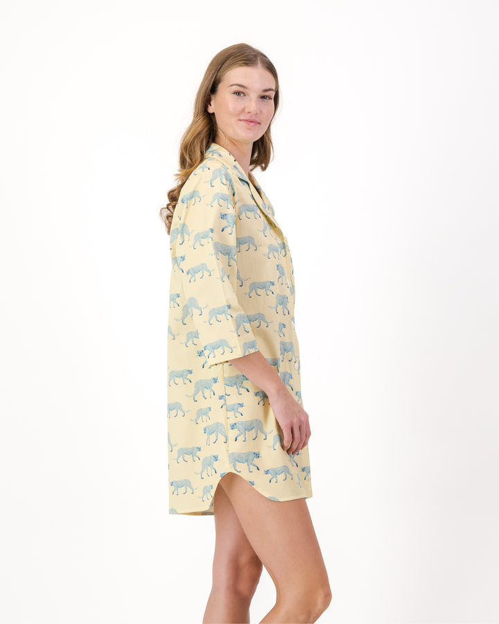 Womens Sleepshirt - Blue Cheetahs on Yellow