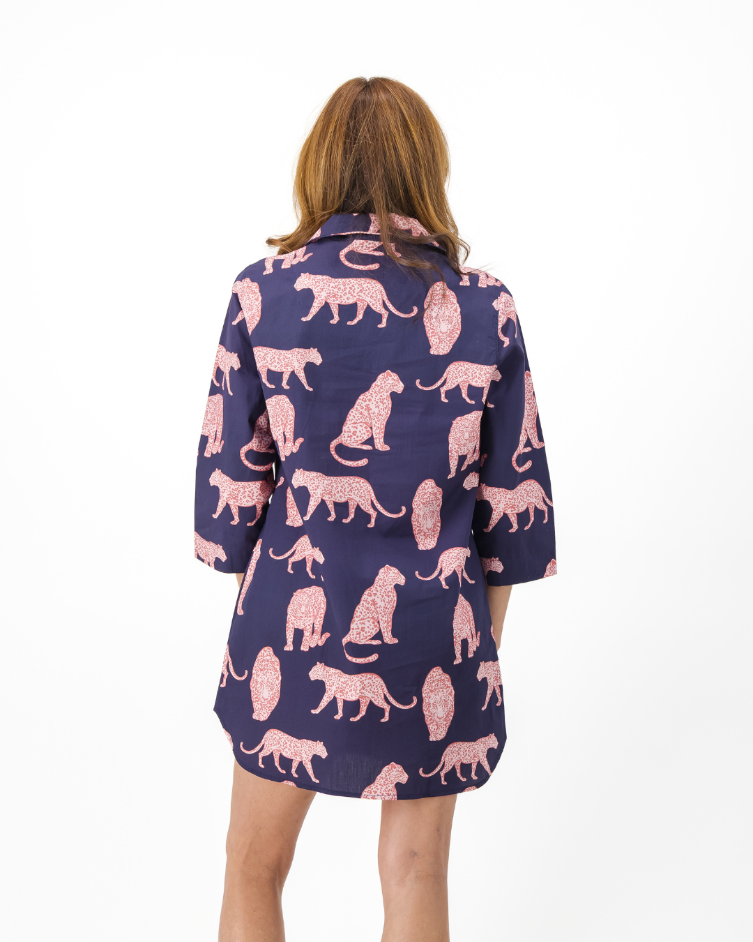 Womens Sleepshirt - Pink Leopard on Navy