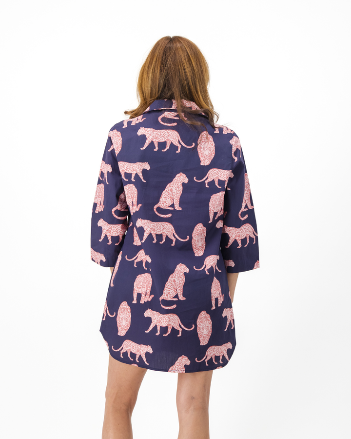 Womens Sleepshirt - Pink Leopard on Navy
