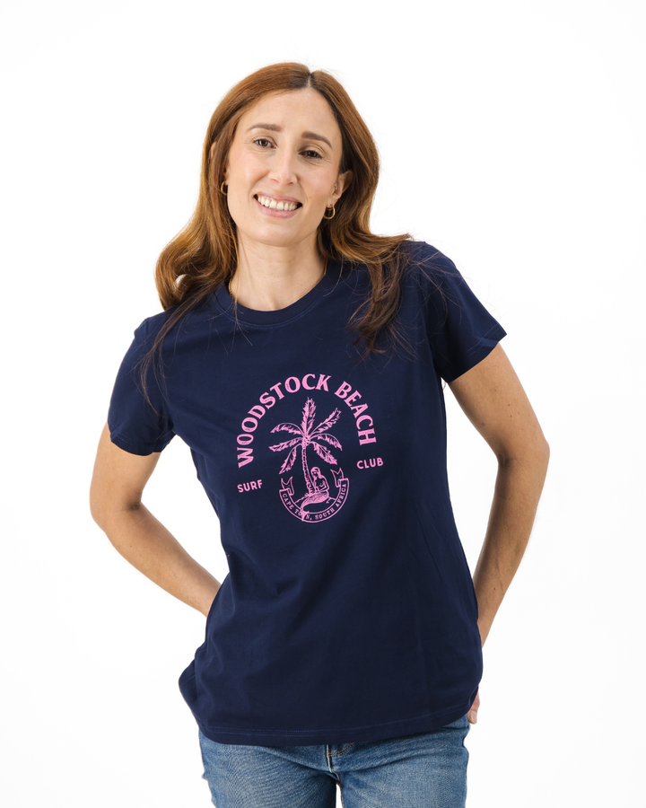 Womens T-Shirt - Red Surf Club on Navy