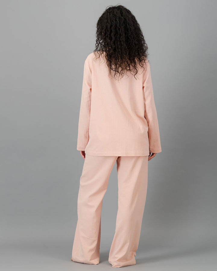 Womens HOT Cotton  Long Pyjama Set Peach Back - Woodstock Laundry
