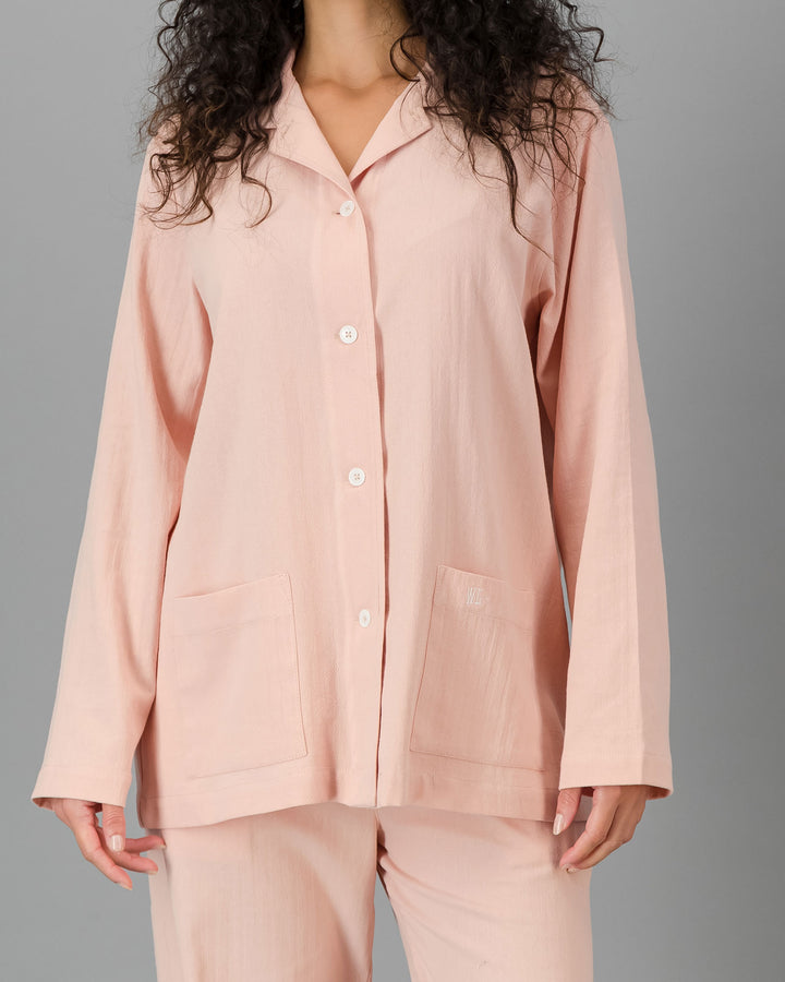 Womens HOT Cotton  Long Pyjama Set Peach Close - Woodstock Laundry