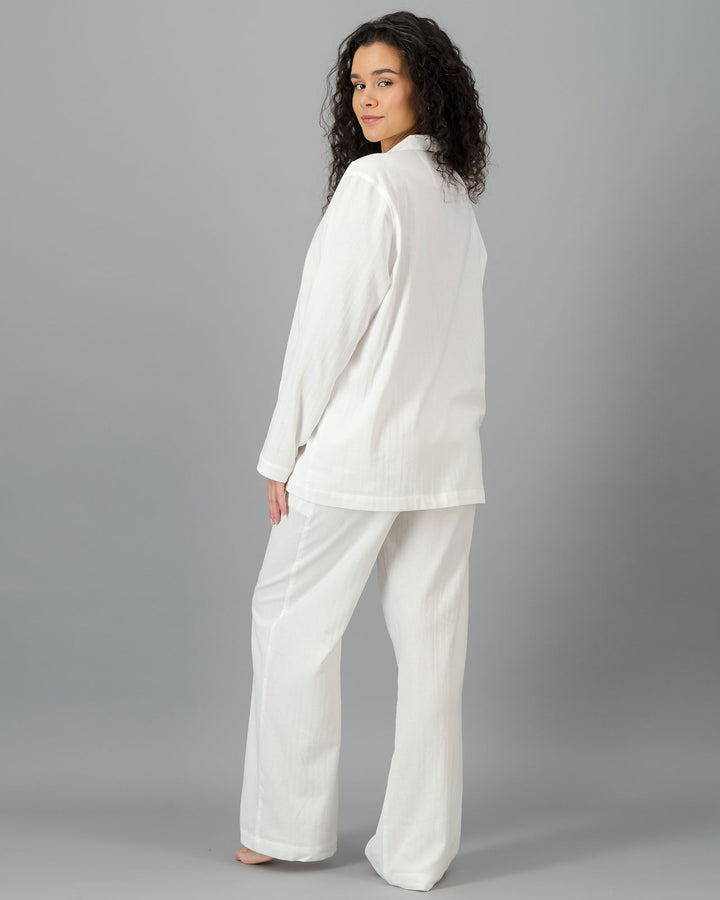 Womens HOT Cotton Long Pyjama Set White Back - Woodstock Laundry
