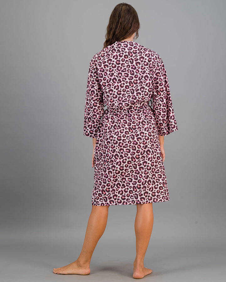 Womens Kimono - Leopard Skin on Pink Back - Woodstock Laundry