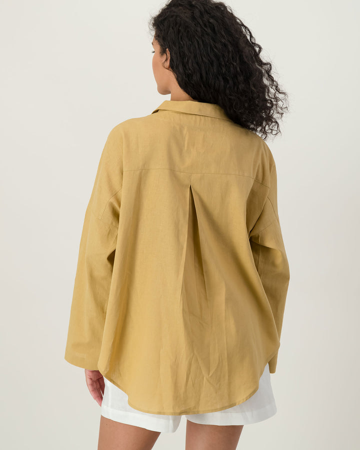 Womens Linen Flow Shirt - Sahara Back - Woodstock Laundry