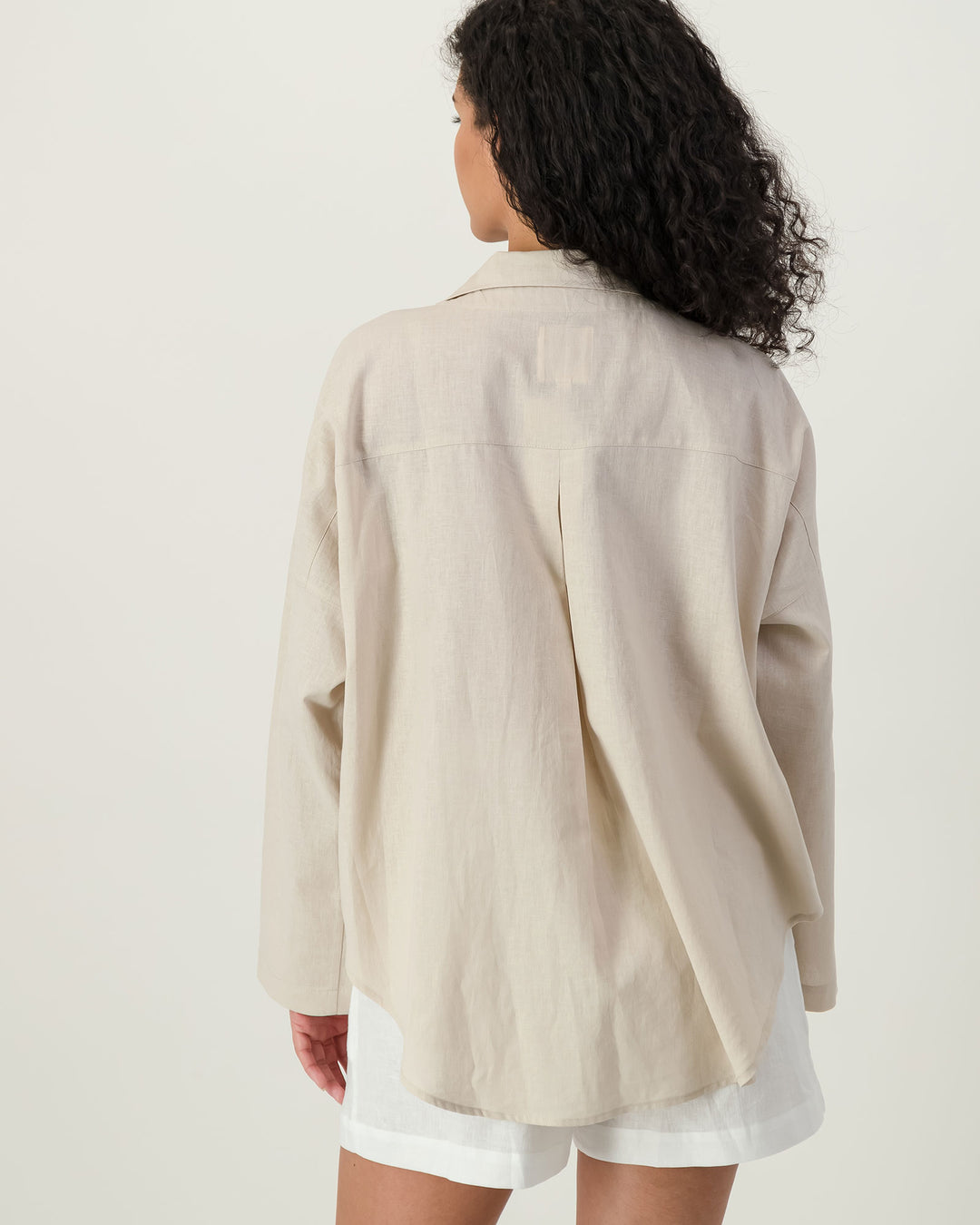 Womens Linen Flow Shirt - Natural Sand Back - Woodstock Laundry