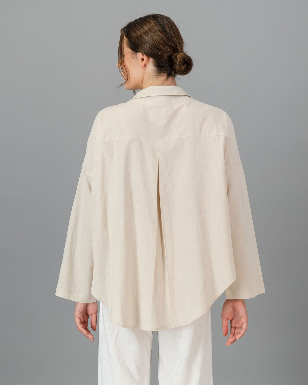 Womens Linen Flow Shirt - Natural Sand Back - Woodstock Laundry
