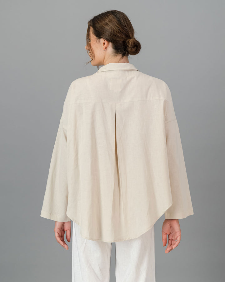Womens Linen Flow Shirt - Natural Sand Back - Woodstock Laundry