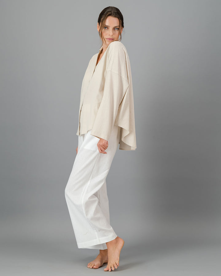 Womens Linen Flow Shirt - Natural Sand Front - Woodstock Laundry