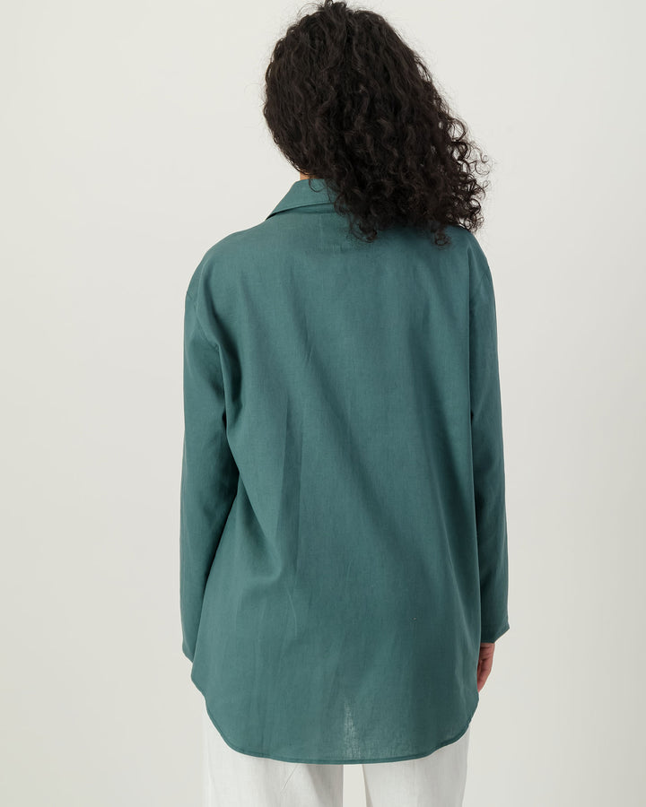 Womens Linen Over Shirt - Forest Green Back - Woodstock Laundry