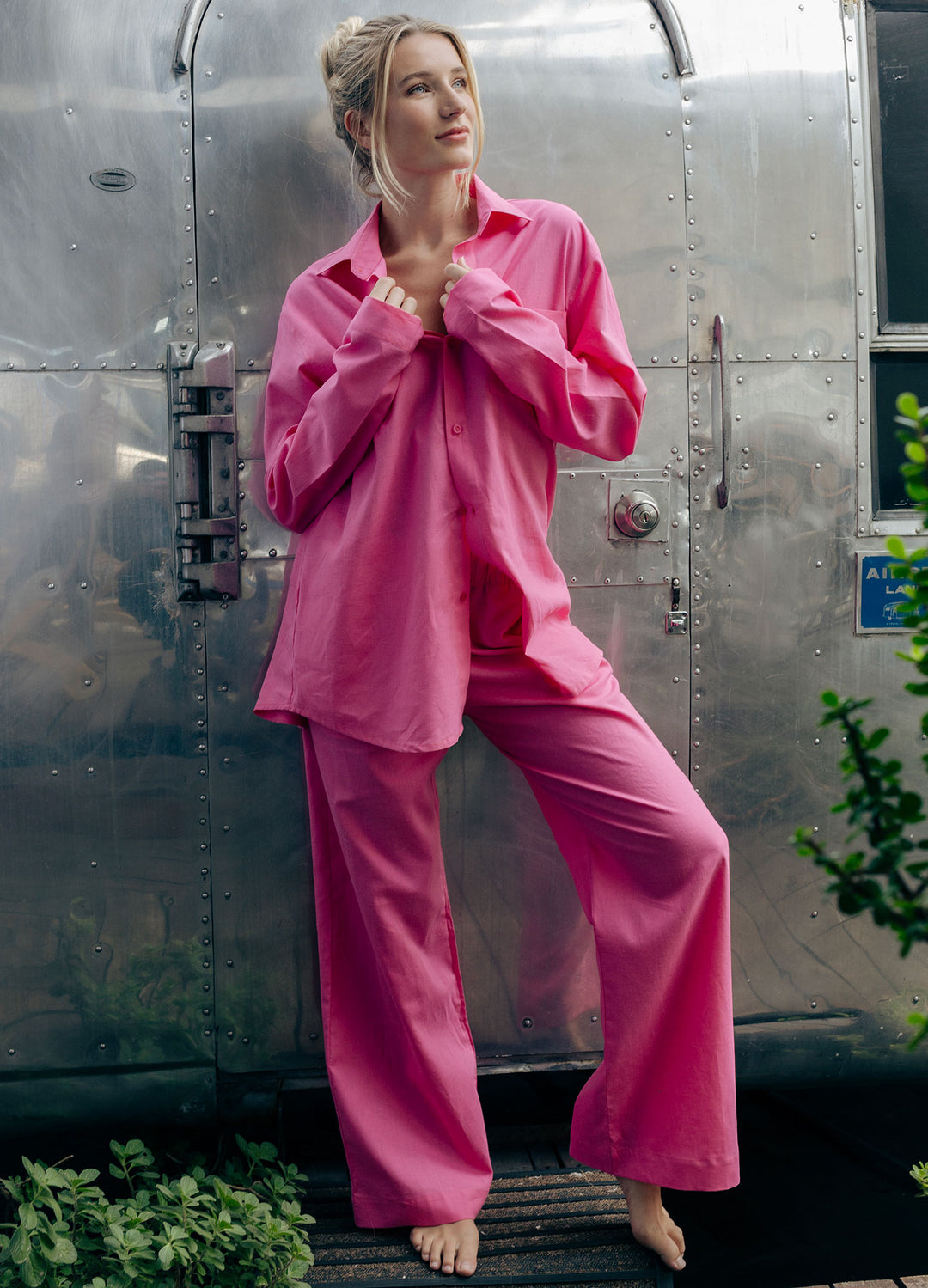 Womens Linen Over Shirt - Pink Lifestyle - Woodstock Laundry