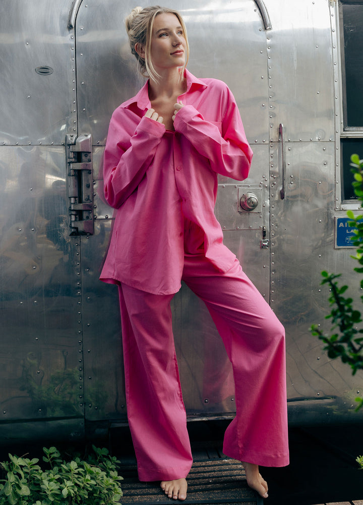 Womens Linen Over Shirt - Pink Lifestyle - Woodstock Laundry
