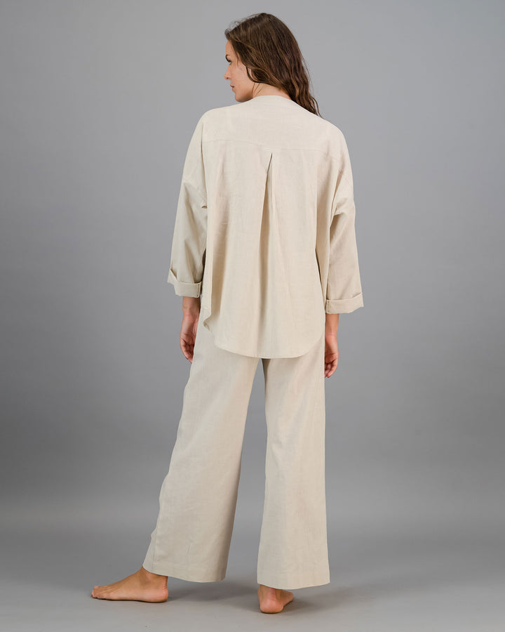 Womens Linen Flow Shirt - Natural Sand Back - Woodstock Laundry