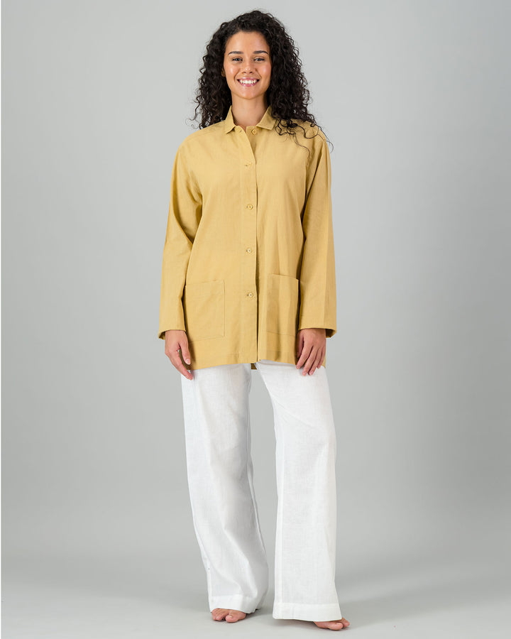 Womens Linen Shacket Sahara Front - Woodstock Laundry