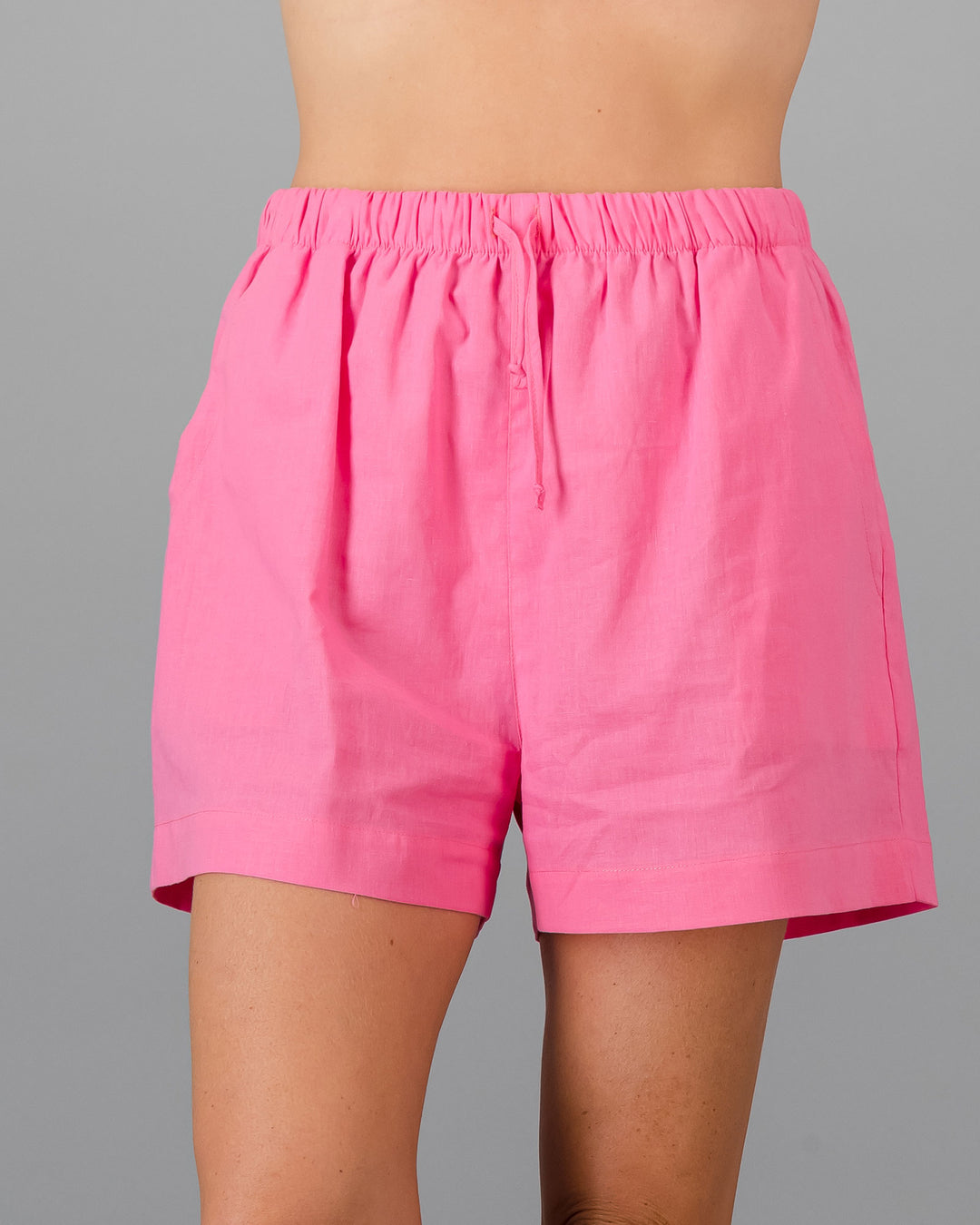 Womens Linen Shorts - Pink Front - Woodstock Laundry