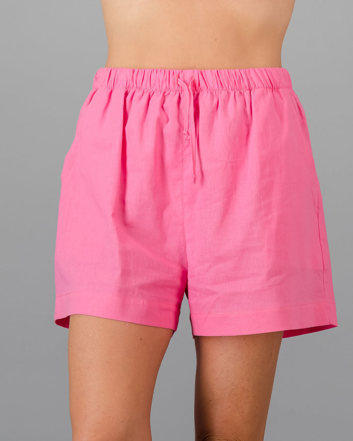 Womens Linen Shorts - Pink Front - Woodstock Laundry