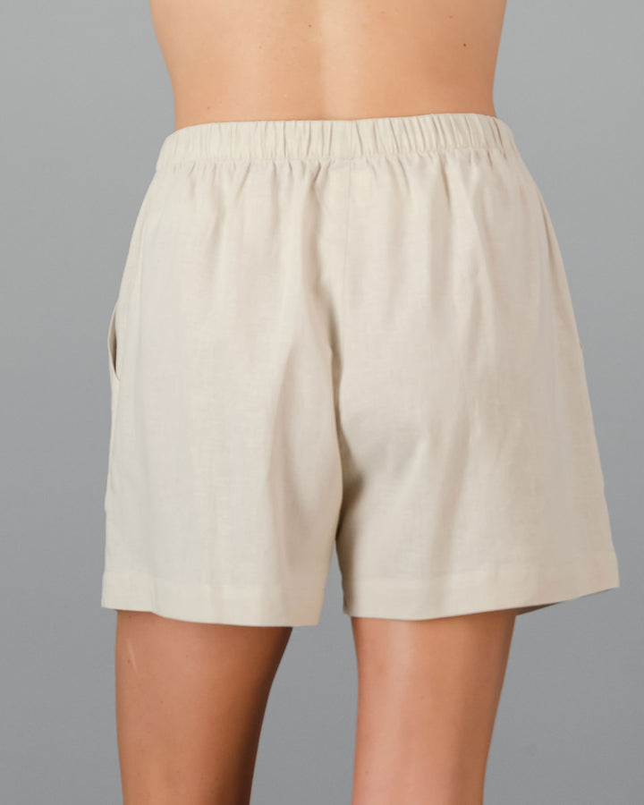 Womens Linen Shorts - Natural Sand Back - Woodstock Laundry