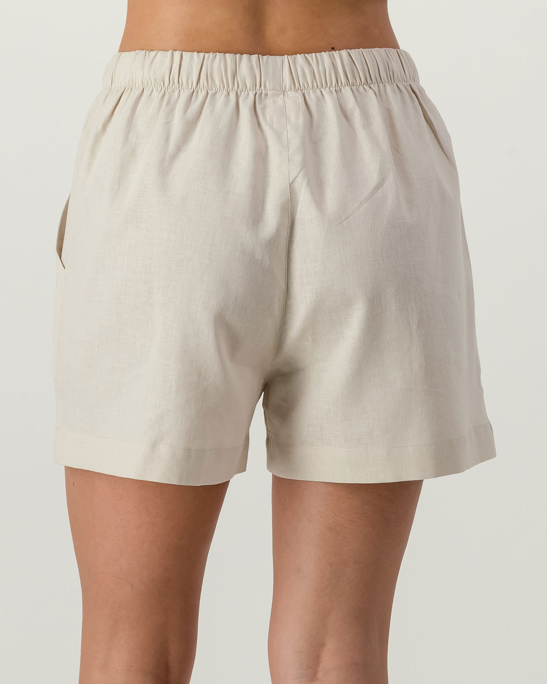 Womens Linen Shorts - Natural Sand Back - Woodstock Laundry