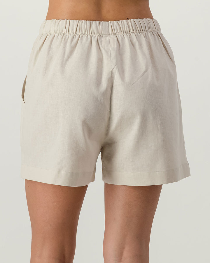 Womens Linen Shorts - Natural Sand Back - Woodstock Laundry