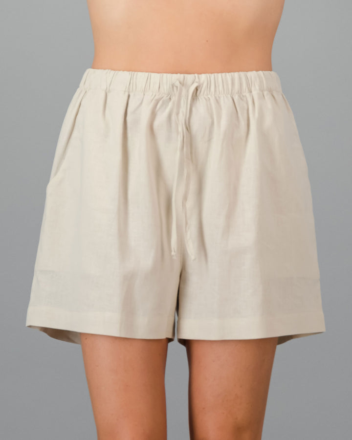 Womens Linen Shorts - Natural Sand Front - Woodstock Laundry