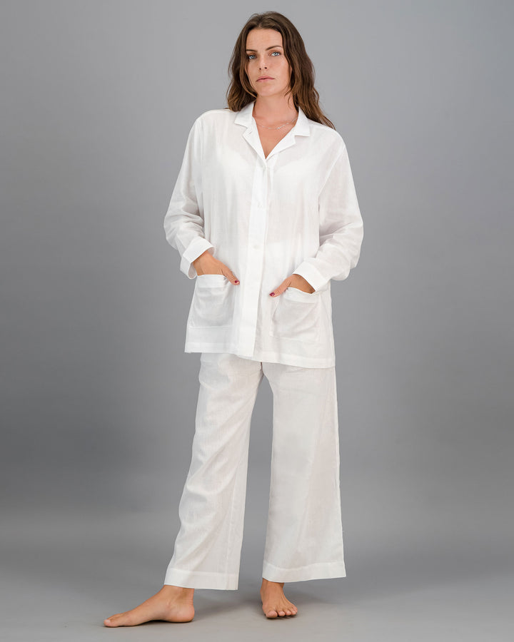 Womens Linen Shacket - White Front - Wodstock Laundry