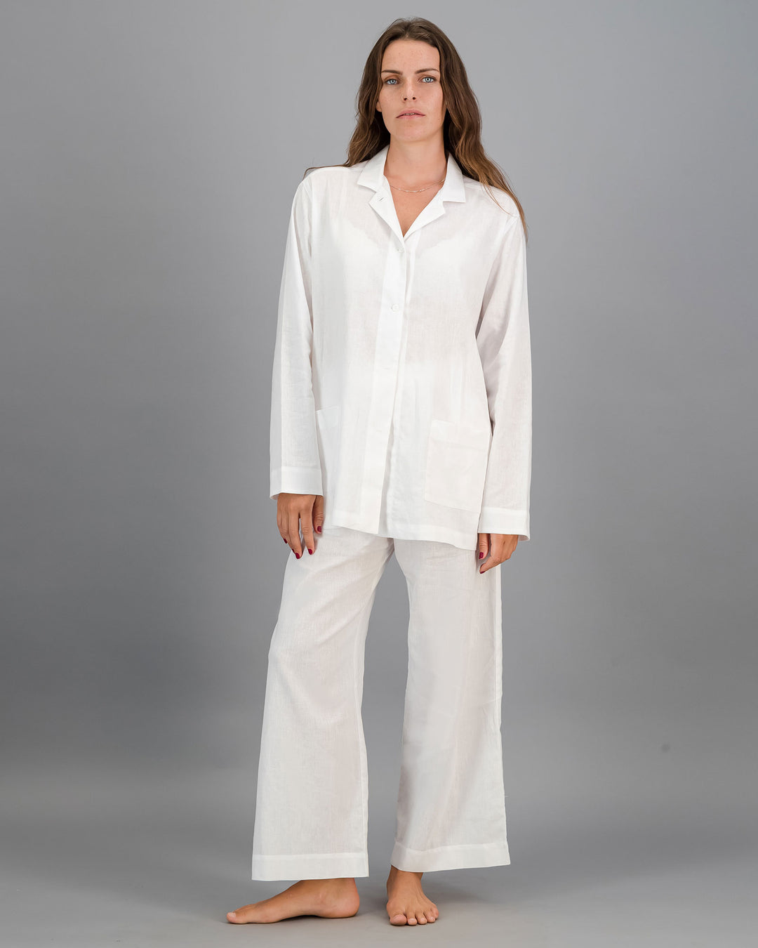 Womens Linen Shacket - White Front - Wodstock Laundry