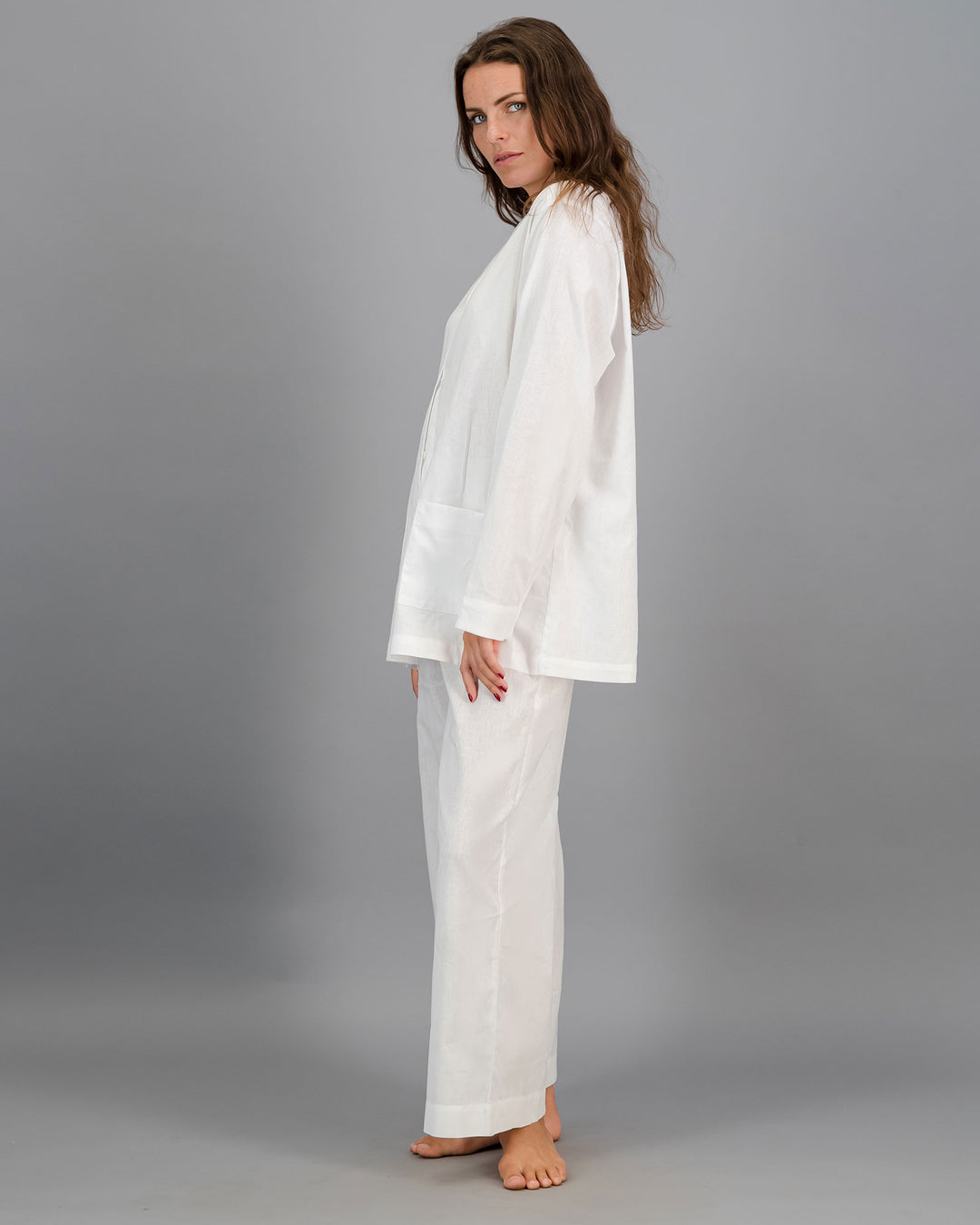 Womens Linen Shacket - White Side - Wodstock Laundry