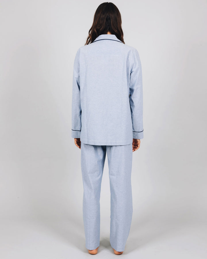 Womens Long Pyjamas Denim Light Blue Back - Woodstock Laundry