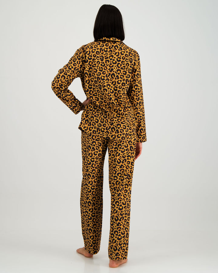 Womens Long Pyjamas Leopard Skin Back - Woodstock Laundry