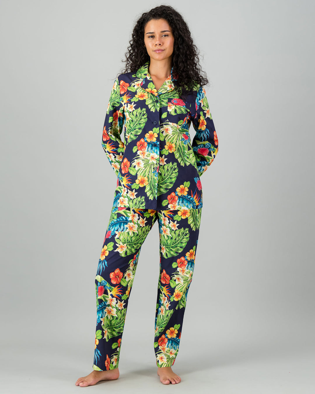 Womens Long Pyjamas - Magnum on Navy Front - Woodstock Laundry