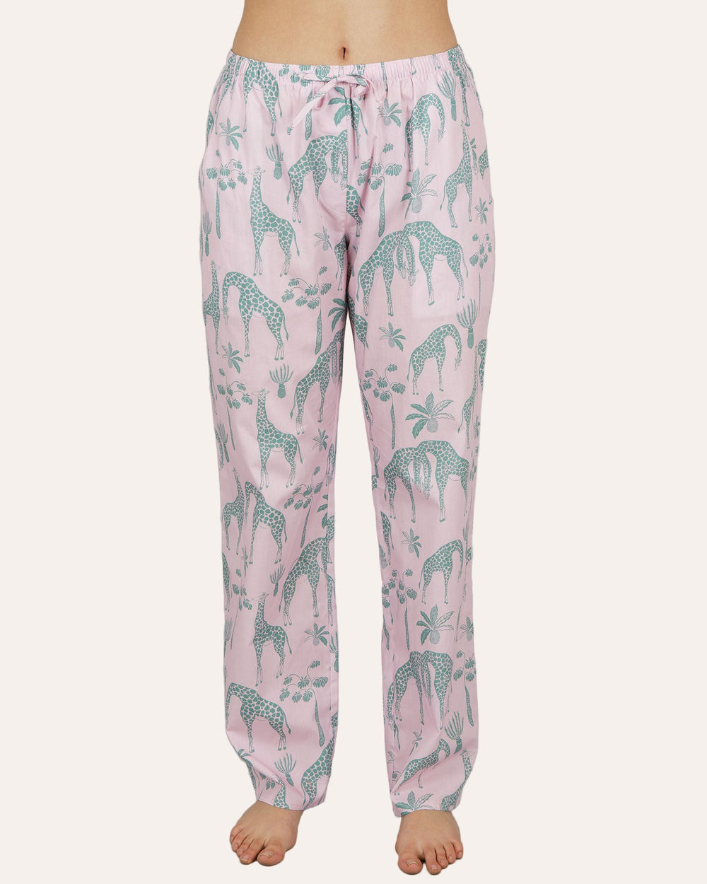 Womens Lounge Pants Giraffes Pink Front - Woodstock Laundry