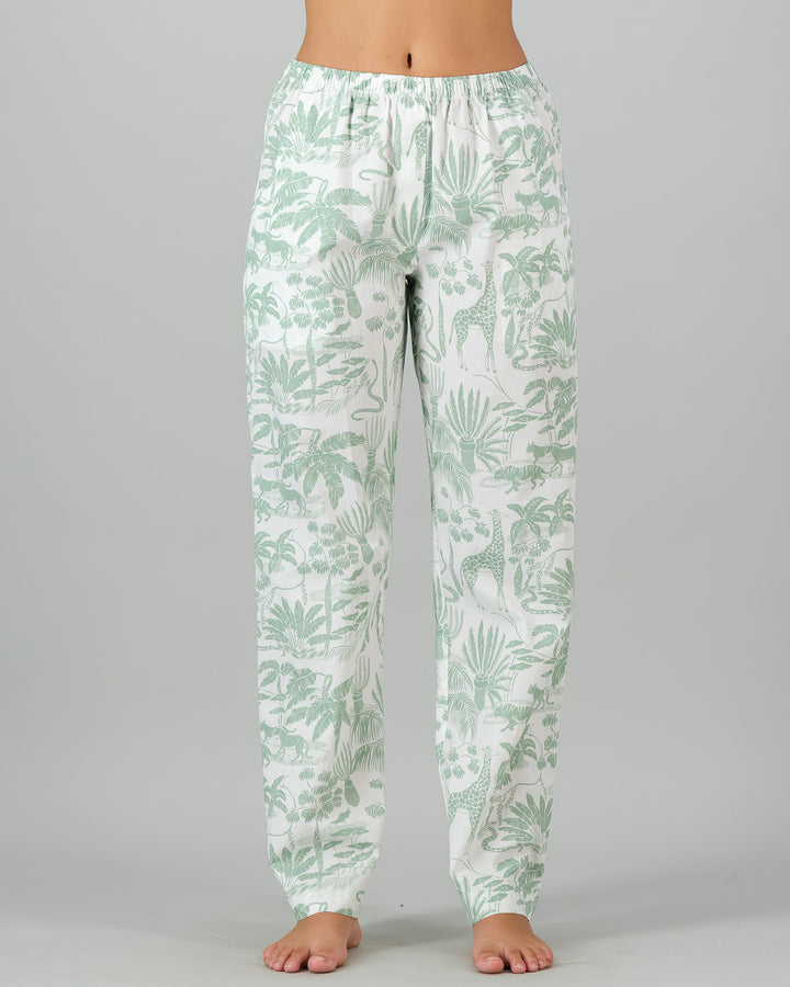 Womens Lounge Pants - Sage Mono Safari Front- Woodstock Laundry