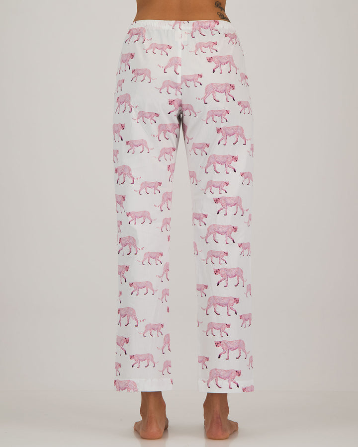 Womens Lounge Pants Pink Cheetahs Back - Woodstock Laundry