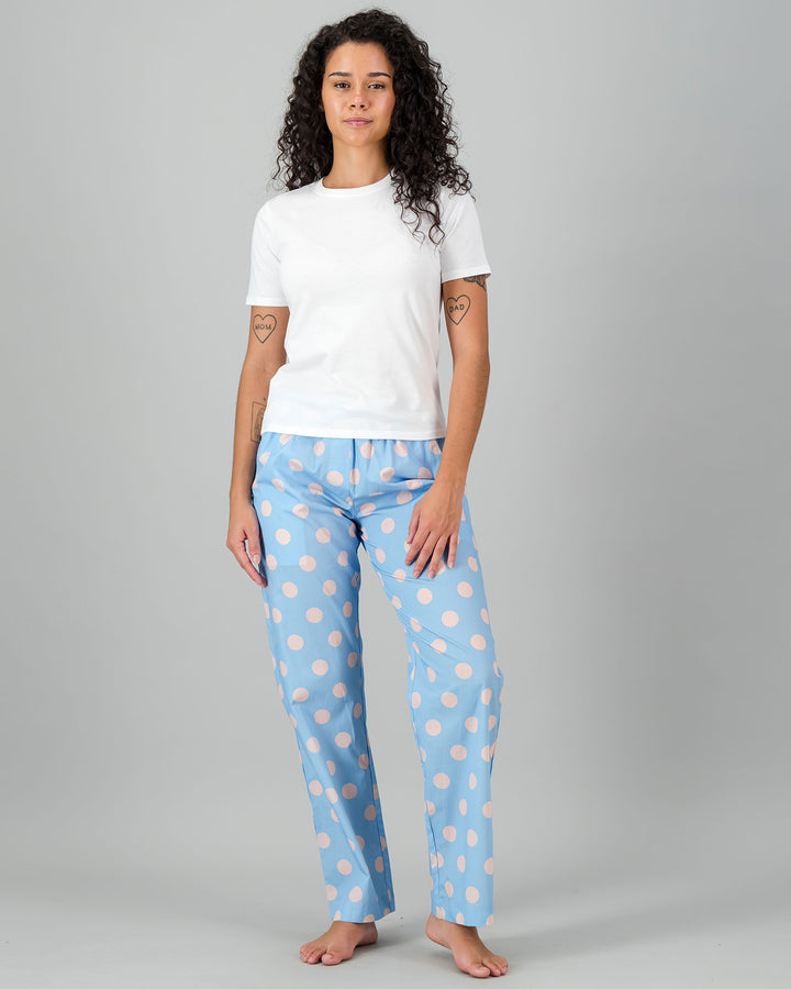 Womens Lounge Pants - Pink Polka Full Body - Woodstock Laundry