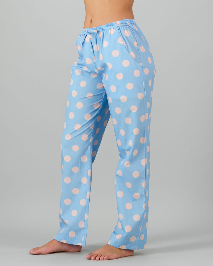 Womens Lounge Pants - Pink Polka Side - Woodstock Laundry