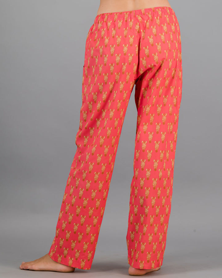 Womens Lounge Pants Zebra Heads Pink Back - Woodstock Laundry