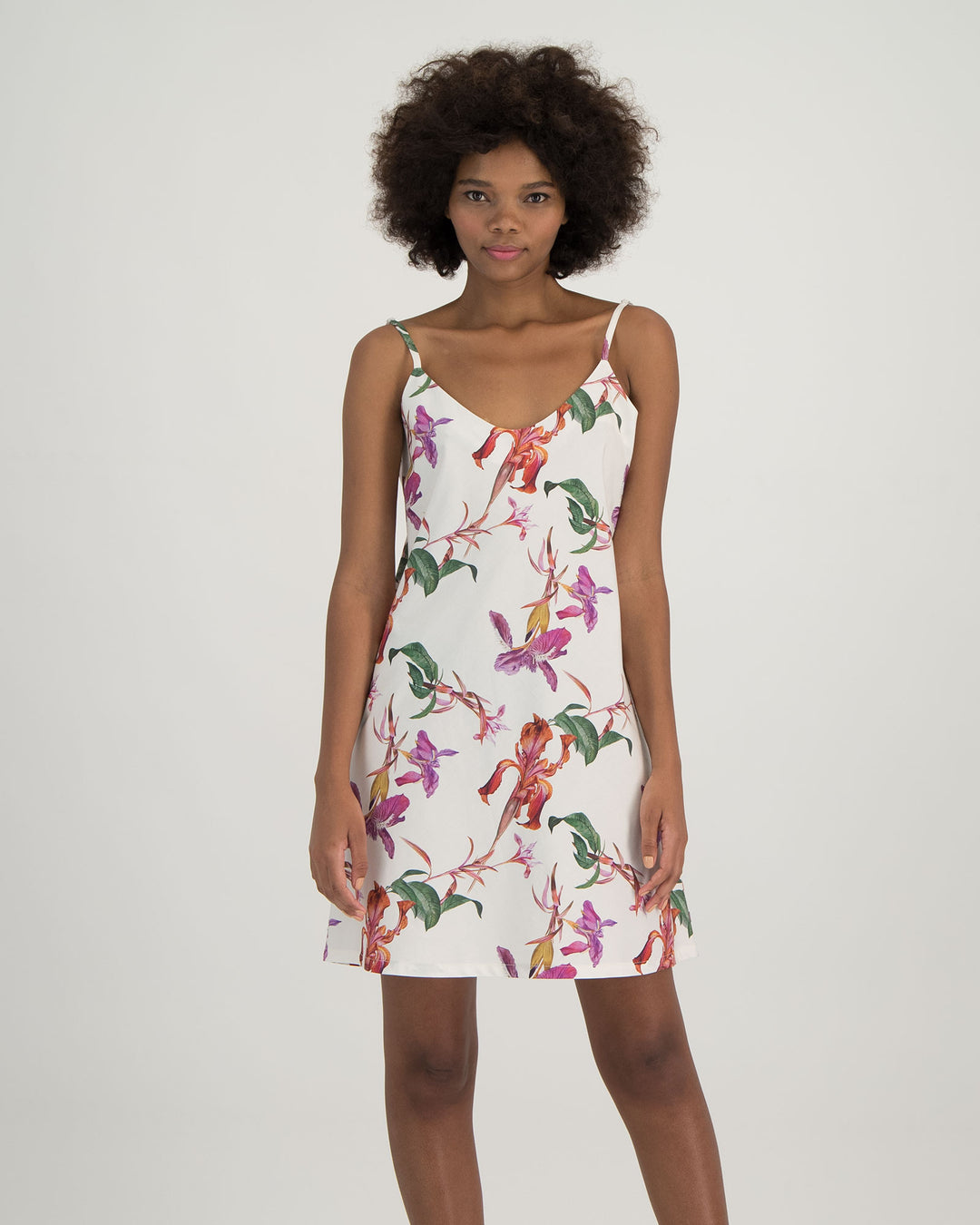Womens Chemise Nighty - Iris on White Front - Woodstock Laundry