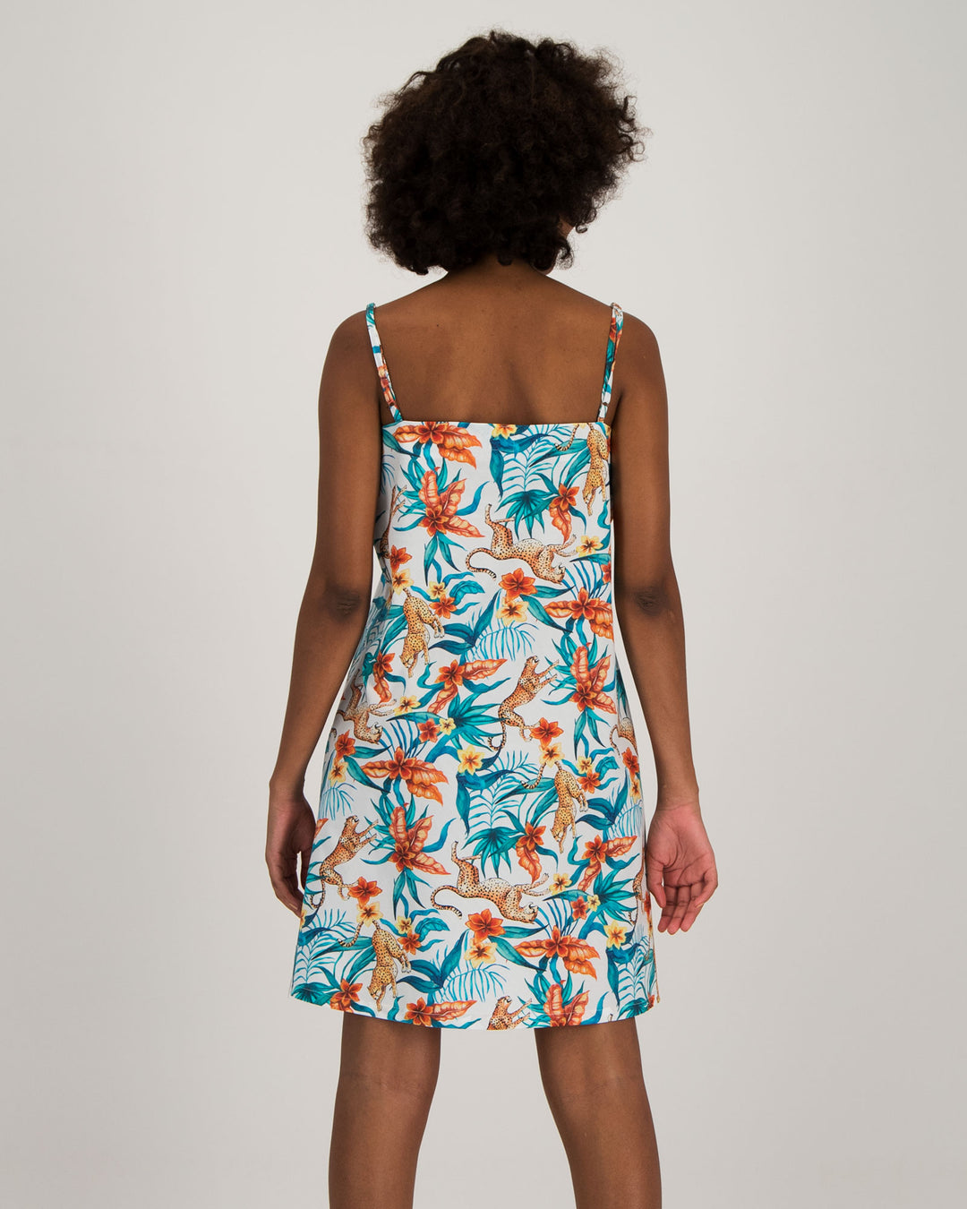 Womens Chemise Nighty - Jungle Cheetah on White Back - Woodstock Laundry