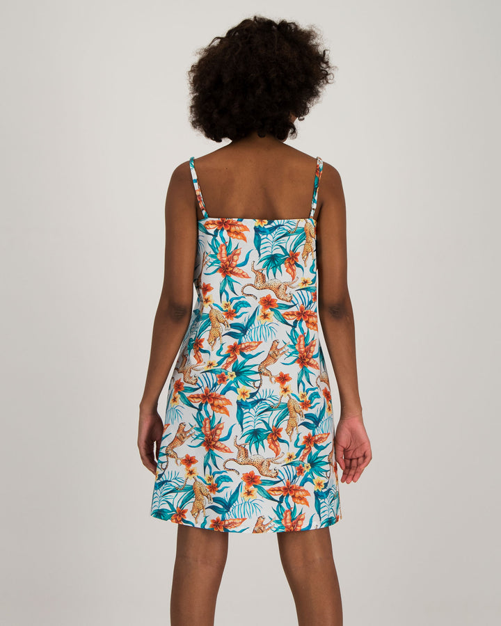 Womens Chemise Nighty - Jungle Cheetah on White Back - Woodstock Laundry
