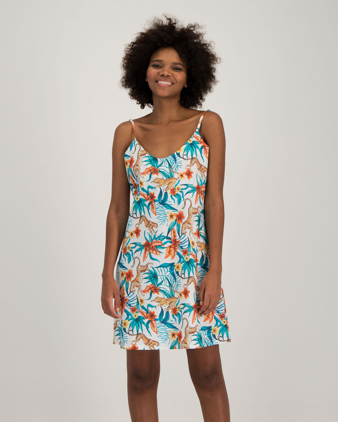 Womens Chemise Nighty - Jungle Cheetah on White Front - Woodstock Laundry