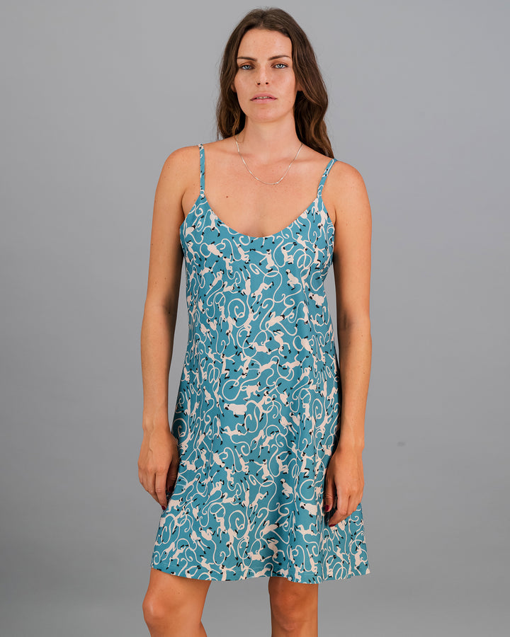 Womens Chemise Nighty - Monkeys on Teal Front - Woodstock Laundry