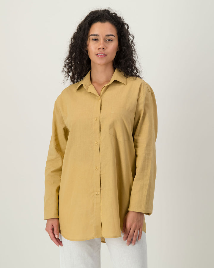 Womens Linen Over Shirt - Sahara Front - Woodstock Laundry