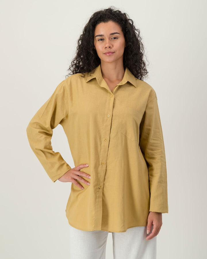Womens Linen Over Shirt - Sahara Front - Woodstock Laundry