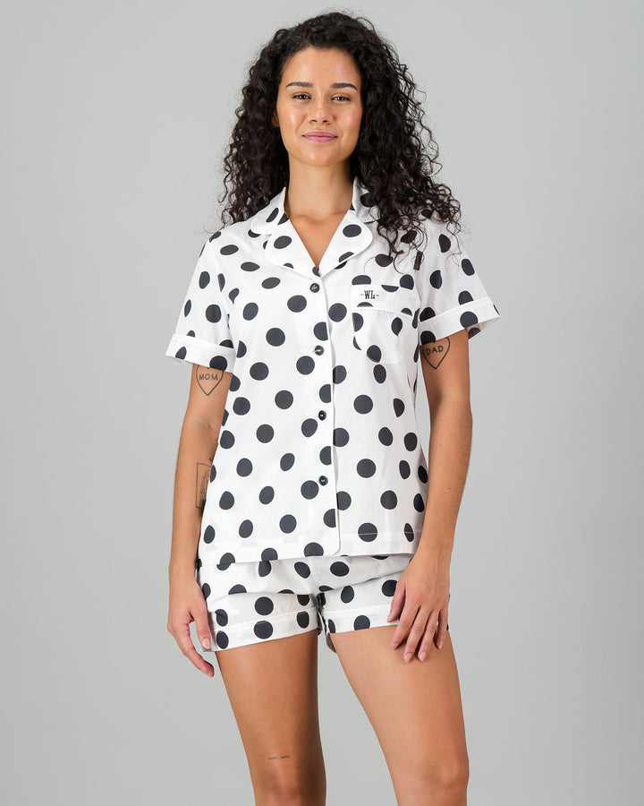 Womens Short Pyjamas - Black Polka Front - Woodstock Laundry