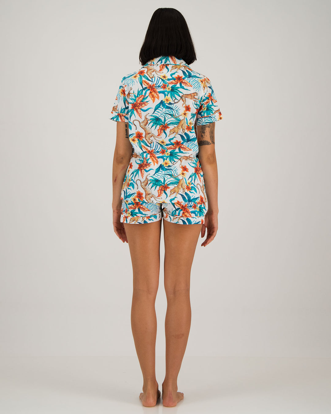 Womens Short Pyjamas - Jungle Cheetah on White Back - Woodstock Laundry