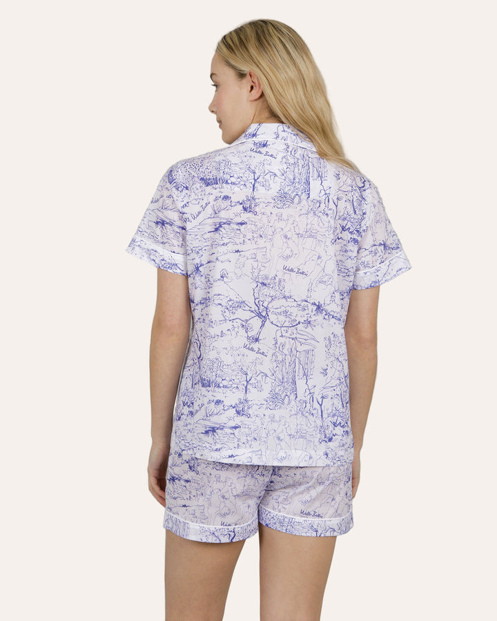 Womens Short Pyjamas - Batiss Willow on White Back - Woodstock Laundry