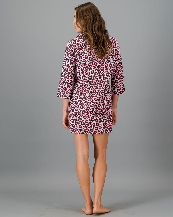 Womens Sleepshirt - Leopard Skin on Pink Back - Woodstock Laundry